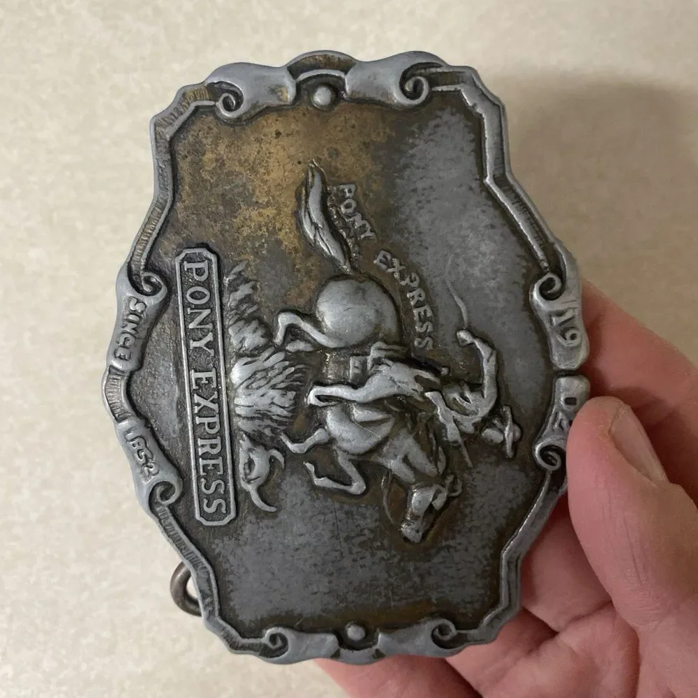 Vintage Pony Express Company Belt Buckle Horse Riding Cowboy - Since 1852, 1902